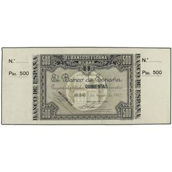 500 Pesetas. - 1 Enero 1937. - BANCO DE ESPAÑA. BILBAO. - Doble matriz. Antefirma: BANCO DE VIZCAYA.