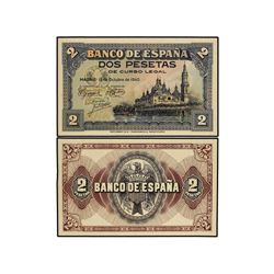 Lote 2 Pruebas anverso y reverso 2 Pesetas. - 12 Octubre 1940. - Billete de 2 Pesetas totalmente aca