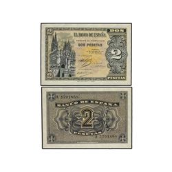 Lote 2 billetes 2 Pesetas. - 12 Octubre 1937. - Catedral de Burgos. Serie A. Pareja correlativa. (Pe