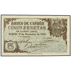 Prueba 5 Pesetas. - 21 Noviembre 1936. - Sin numeración. (Arrugas en papel producidas en el proceso