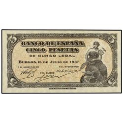 5 Pesetas. - 18 Julio 1937. - Portabella. Serie A. (Algunas arrugas. Leves manchitas). Ed-D25a. SC-.