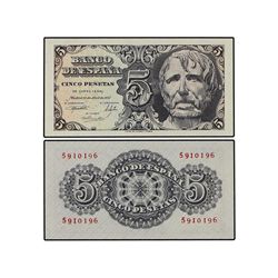 Lote 2 billetes 5 Pesetas. - 12 Abril 1947. - Séneca. Sin Serie. Pareja correlativa. Ed-D55. SC. - -