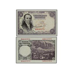 Lote 2 billetes 25 Pesetas. - 19 Febrero 1946. - Flórez Estrada. Serie K. Pareja correlativa. MUY RA