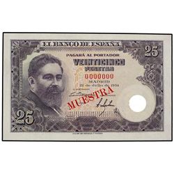 25 Pesetas. - 22 Julio 1954. - Albéniz. Nº 0000000 MUESTRA en rojo y taladro. Ed-D68m. SC. - -