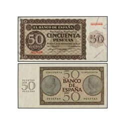 Lote 2 Pruebas de anverso y reverso 50 Pesetas. - 21 Noviembre 1936. - Numeración 0.000.000 de orige