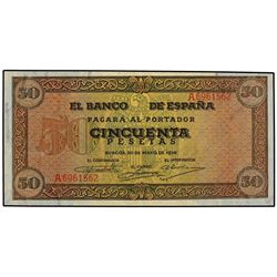 50 Pesetas. - 20 Mayo 1938. - Castillo de Olite. Serie A. Ed-D32. EBC+. - -