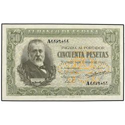 50 Pesetas. - 9 Enero 1940. - Menéndez Pelayo. Serie A. Ed-D38. SC-. - -