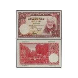 Lote 2 billetes 50 Pesetas. - 31 Diciembre 1951. - - Rusiñol. Sin Serie. Pareja correlativa. Ed-D63.