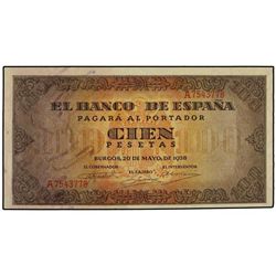 100 Pesets. - 20 Mayo 1938. - Casa del Cordón. Serie A. Ed-D33. EBC. - -
