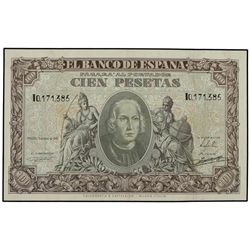 100 Pesetas -. 9 Enero 1940. - Colón. Serie I. (No referenciada en el libro de los billetes del Banc