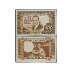 Lote 2 billetes 100 Pesetas. - 7 Abril 1953. - - Romero de Torres. Sin Serie. Pareja correlativa. Nu