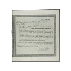 Certificado de Deuda Perpetua a favor del Banco de Barcelona por cuarenta y cinco mil Pesetas en bil