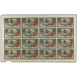 Hoja 16 billetes 50 Centavos. - 1869. - LA REPÚBLICA DE CUBA. - En bloque sin cortar. Billetes SC -.
