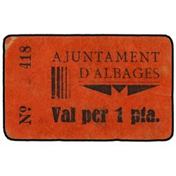 1 Pesseta. - S/F. - Aj. d´ALBAGES. - Cartón. RARO. AT-53; T-66. MBC. - -