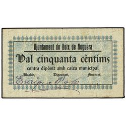 50 Cèntims. - Aj. de BOIX DE NOGUERA. - MUY RARO. AT-474; T-564. MBC+. - -