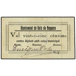 25 Cèntims. - Aj. de BOIX DE NOGUERA. - MUY RARO. AT-475; T-565. MBC. - -