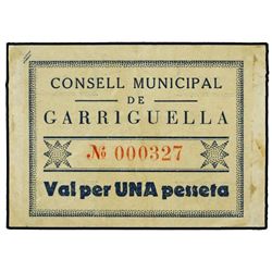 1 Pesseta. - C.M. de GARRIGUELLA. - MUY RARO. AT-1098; T-1274. MBC+. - -