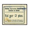 Image 1 : 2 Pessetes. - SINDICAT AGRÍCOLA COOPERATIVA COMUNAL DE RAIMAT. - Cartón. EXTRAORDINARIAMENTE RARO, ú