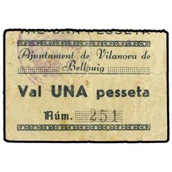1 Pesseta. - S/F. - Aj. DE VILANOVA DE BELLPUIG. - RARO. AT-2834 ;T-3265. MBC-. - -