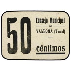 50 Céntimos. - C.M. de VALBONA (Teruel). - Cartón. RARÍSIMO. KG y Mont. no reseñado. EBC+. - -