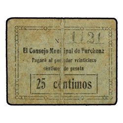 25 Céntimos. - C.M. de PURCHENA (Almería). - Cartón. (Muy usado). MUY RARO. Mont-1207C. MBC-. - -