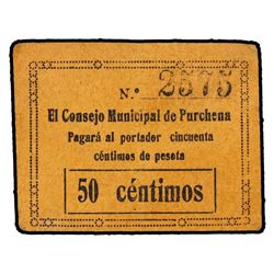 50 Céntimos. - C.M. de PURCHENA (Almería). - Cartón. MUY RARO. Mont-1207D. MBC. - -
