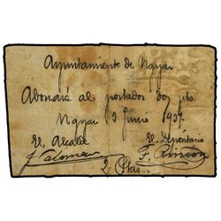 2 Pesetas. - 1 Julio 1937. - Ay. de UGÍJAR (Jaén). - Manuscrito sobre tela. No reseñado. EXTRAORDINA