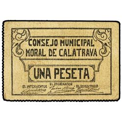 1 Peseta. - C.M. de MORAL DE CALATRAVA (Ciudad Real). - Cartón. RARO. Mont-971C. MBC+. - -