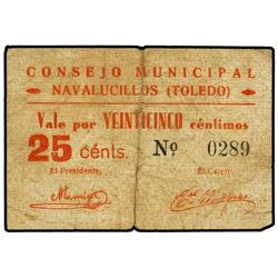 25 Céntimos. - C.M. de NAVALUCILLOS (Toledo). - (Rotura). MUY RARO. KG-531. MBC-. - -