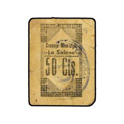 50 Céntimos. - 1937. - C.M. de LA SOLANA (Ciudad Real). - (Muy usado). MUY RARO. KG-709a. MBC-. - -