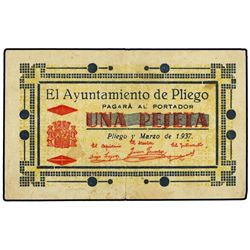 1 Peseta. - Marzo 1937. - Ay. de PLIEGO (Murcia). - RARO. Mont-1134B. MBC. - -