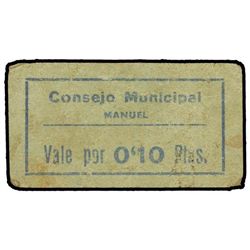 10 Céntimos. - C.M. de MANUEL (Valencia). - Cartón. Impreso en azul. (Turró reseña en negro). MUY RA