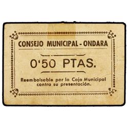 0,50 Pesetas. - C.M. de ONDARA (Alicante). - Cartón. (Algo sucio). RARÍSIMO. TV-1051. MBC+. - -