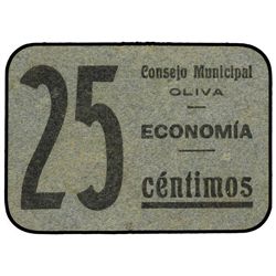 25 Céntimos. - C.M. de OLIVA (Valencia). - Cartón. RARO. TV-1034. MBC+. - -