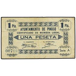 1 Peseta. - Ay. de PINOSO (Alicante). - (Rotura). MUY RARO. TV-1162. MBC. - -