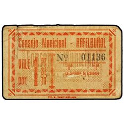 1 Peseta. - C.M. de RAFELBUÑOL (Valencia). - Cartón. RARO. TV-1207. BC+. - -