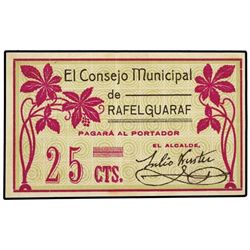 25 Céntimos. - 5 Julio 1937. - C.M. de RAFELGUARAF (Valencia). - RARO. TV-1215. EBC. - -