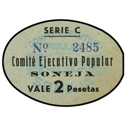 2 Pesetas. - COMITÉ EJECUTIVO POPULAR SONEJA (Castellón). - Cartón ovalado. Serie C. Sin tampón al d