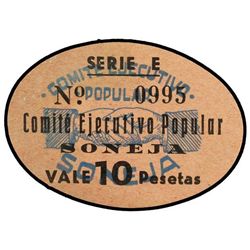 10 Pesetas. - COMITÉ EJECUTIVO POPULAR SONEJA (Castellón). - Cartón ovalado. Serie E. Sin tampón al
