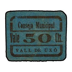 50 Céntimos. - C.M. de VALL DE UXÓ (Castellón). - Cartón. RARO. TV-1447. EBC. - -