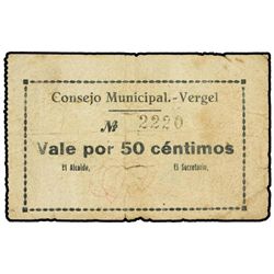 50 Céntimos. - C.M. de VERGEL (Valencia). - RARO. TV-1460. MBC-. - -