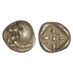 1/12 Estátera. - Siglo VI a.C. - MILETOS. - Anv.: Mitad de león a izquierda. Rev.: Estrella ornament