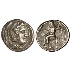 Tetradracma. - 336-323 a.C. - ALEJANDRO MAGNO. - Anv.: Cabeza de Hércules con piel de león a derecha