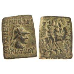 AE 22. - 171-135 a.C. - EUKRATIDES. - Anv.: BA. Rev.: Dióscuros. 9 grs. Se-7582. MBC+. - -