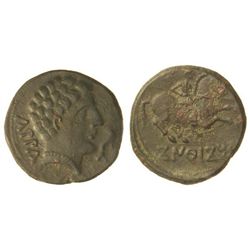As. - CONTERBIA CARBICA. - Anv.: Cabeza masculina a derecha, delante delfín, detrás leyenda ibérica.