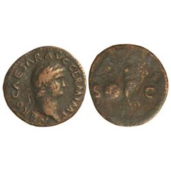 As. - Acuñada el 54-55 d.C. - NERÓN. - Anv.: NERO CAESAR AVG. GERM. IMP. Cabeza laureada a derecha.