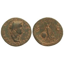 As. - Acuñada el 54-55 d.C. - NERÓN. - Anv.: IMP. NERO. CAESAR AVG. P. MAX. TR. P. P. P. Cabeza desc