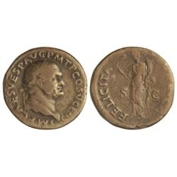 Dupondio. - Acuñada el 70-79 d.C. - VESPASIANO. - Anv.: IMP. CAES. VESP. AVG. P. M. T. P. COS. V CEN