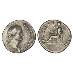 Denario. - Acuñada el 75 d.C. - VESPASIANO. - Anv.: IMP. CAESAR VES(PASIANVS AVG.). Cabeza laureada