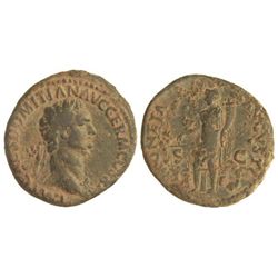 As. - Acuñada el 81-96 d.C. - DOMICIANO. - Anv.: IMP. CAES. DOMITIAN. AVG. GERM. COS. XII. Cabeza la